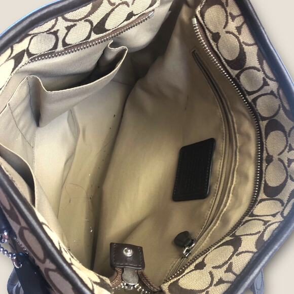 Authentic Coach Jacquard Monogram Tote Purse Brown Tan with Leather Trim - Picture 9 of 15